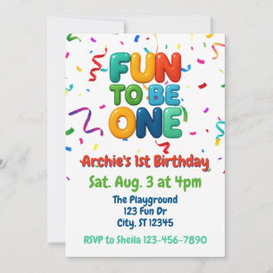 Fun to be One, Colorful Confetti 1st Birthday Invitation