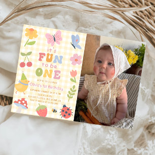 Fun to be One Colorful Girl1st Birthday Photo Invitation
