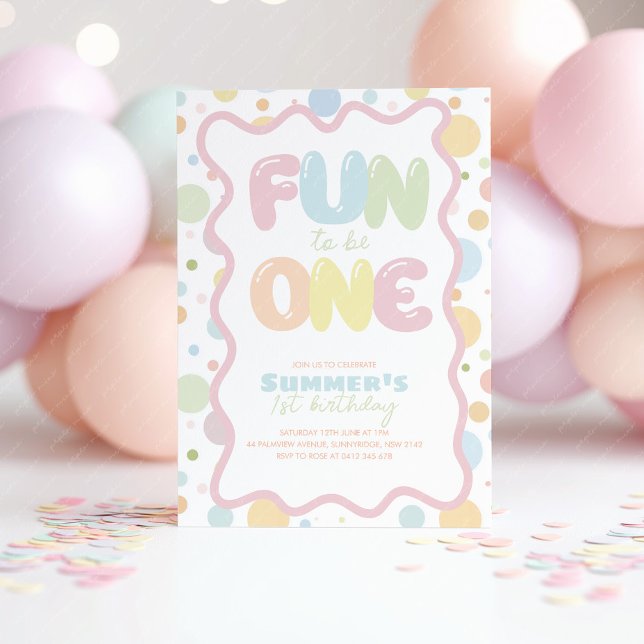 Fun to be One! Colorful Spots 1st Birthday  Invitation (Fun to be One! Girl's 1st birthday invitation. )