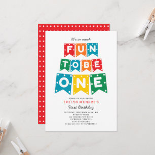 Fun To Be One Colourful 1st Birthday Invitation