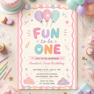 Fun to be One! Colourful 1st Birthday Invitation