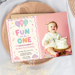Fun to be One! Colourful 1st Birthday Photo Invitation