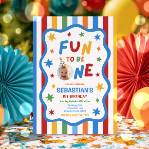 Fun To Be One Colourful Boy 1st Birthday Party  Invitation