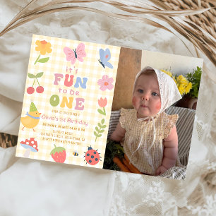 Fun to be One Colourful Girl 1st Birthday Photo Invitation