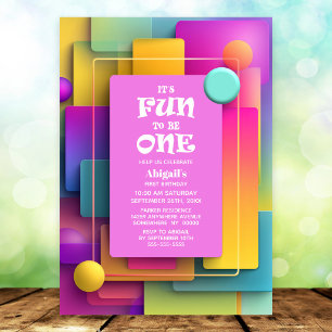 Fun to be One Colourful Pastel 1st Birthday Party Invitation