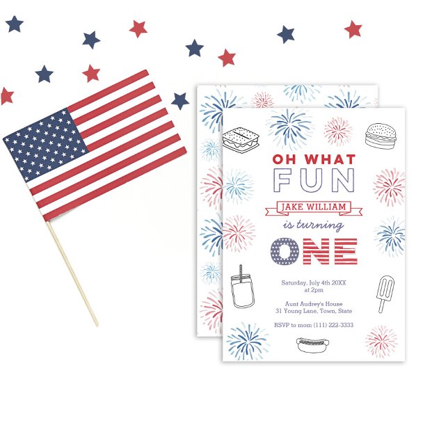 Fun To Be ONE Independence Day 1st Birthday Party  Invitation (Creator Uploaded)