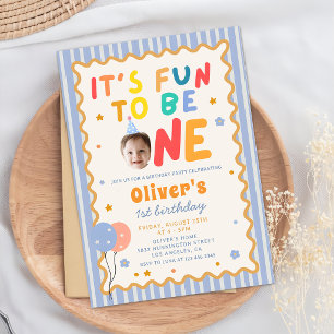 Fun To Be One Photo Colourful 1st Birthday Invitation