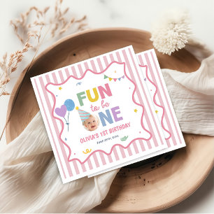 Fun to Be One Pink Stripes Birthday Napkins