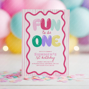 Fun to be One! Striped Colorful 1st Birthday  Invitation