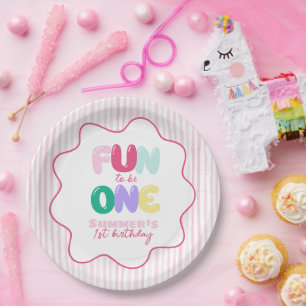 Fun to be One! Striped Colourful 1st Birthday  Paper Plate