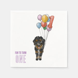 Fun to Turn One Bernedoodle Birthday Party Napkin