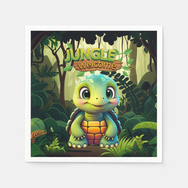 Fun Tortoise Jungle Welcome Box Turtle Wildlife Napkin (Front)