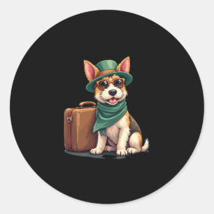 Fun Traveling Dog with Bag Graphic for Suitcase Lo Classic Round Sticker