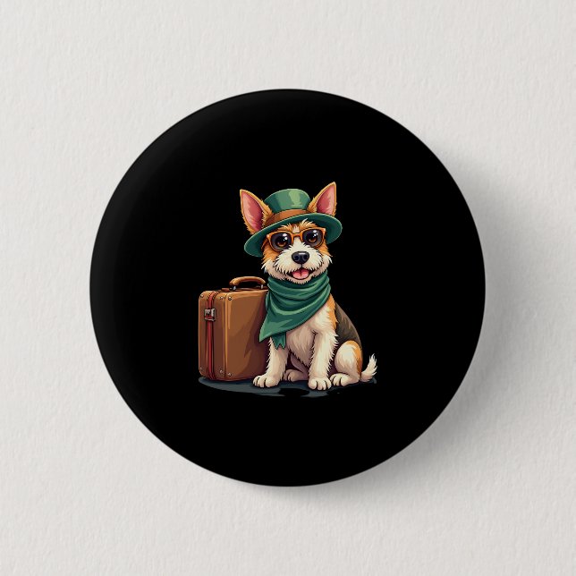 Fun Travelling Dog with Bag Graphic for Suitcase L 2 Inch Round Button (Front)
