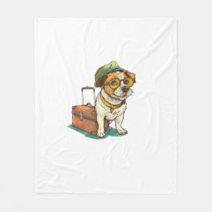Fun Travelling Dog with Bag Graphic for Suitcase L Fleece Blanket