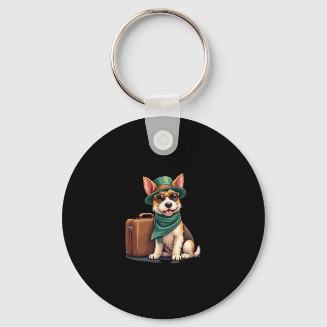 Fun Travelling Dog with Bag Graphic for Suitcase L Keychain (Front)