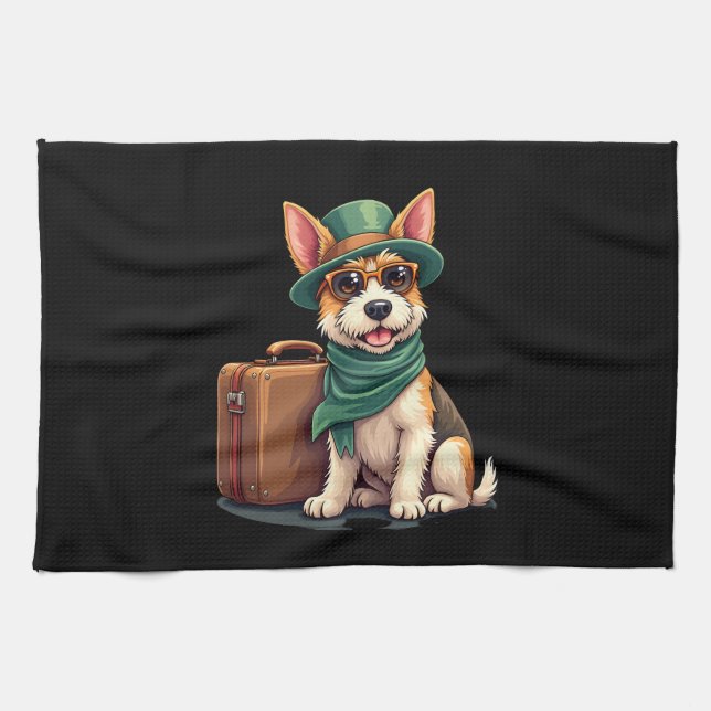 Fun Travelling Dog with Bag Graphic for Suitcase L Kitchen Towel (Horizontal)