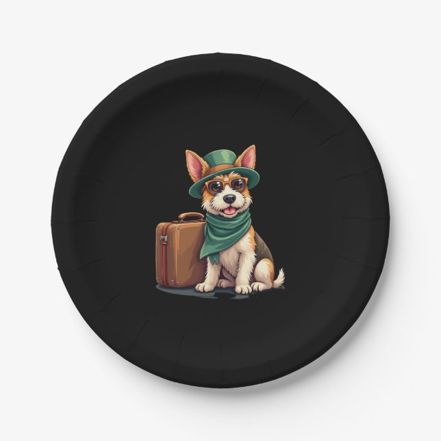 Fun Travelling Dog with Bag Graphic for Suitcase L Paper Plate (Front)