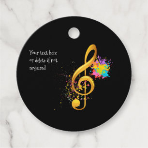 Fun Treble Clef musical note. Editable text Favour Tags