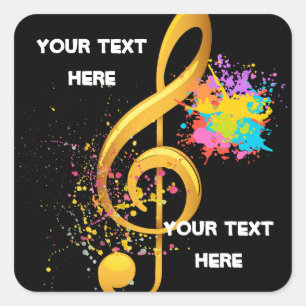 Fun Treble Clef musical note. Editable text Square Sticker