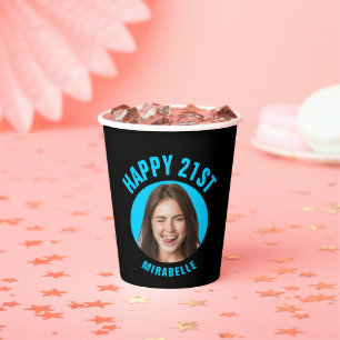 Fun Trendy 21st Birthday CUSTOM TEXT Photo Paper Cups