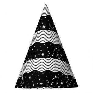 Fun Trendy Black White Stripes Stars Party Hat