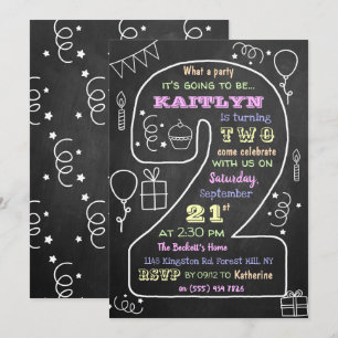 Fun & Trendy Calkboard 2nd Birthday Invitations