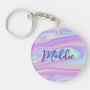 Fun Trendy Faux Iridescent Personalized w/ Name Ke Keychain