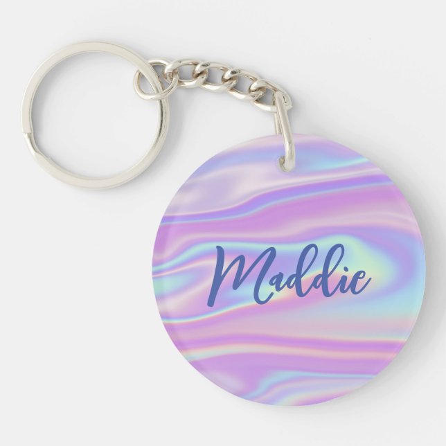 Fun Trendy Faux Iridescent Personalized w/ Name Ke Keychain (Front)