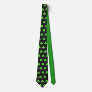 Fun Trendy Green Clover Leaf Pattern Green Black Tie