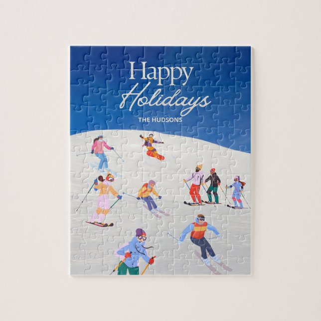 Fun Trendy Happy Holidays Ski Resort  Jigsaw Puzzle (Vertical)