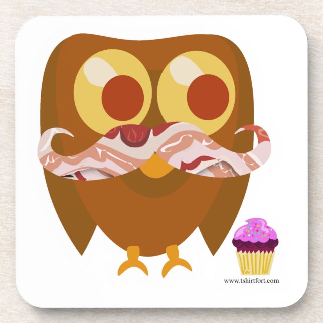 Fun Trendy Moustache Owl Cartoon Character Coaster (Front)