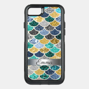 Fun Trendy Multicolor Mermaid Tail Scales Silver OtterBox Commuter iPhone 8/7 Case