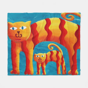 Fun Trendy  Whimsical Curved Cat and Kitten Fleece Blanket