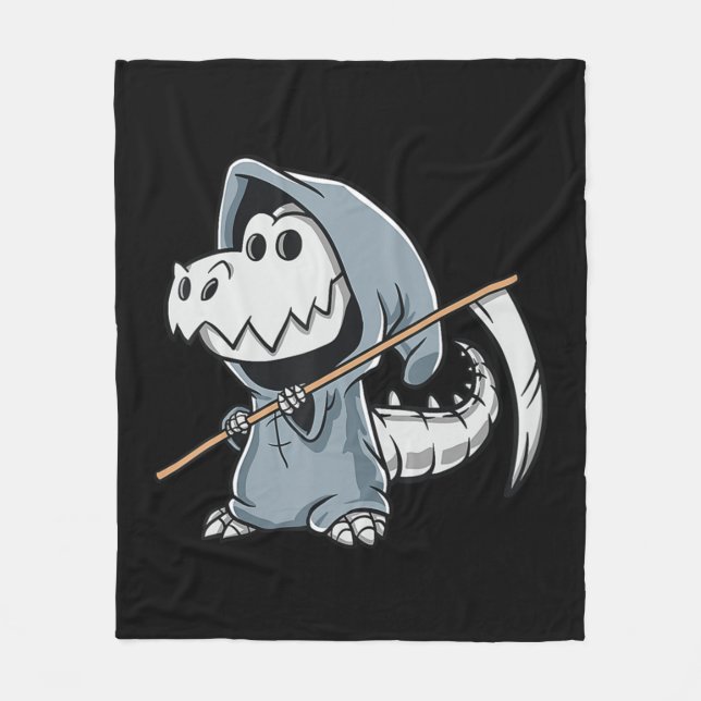 Fun TRex Skeleton Dino Grim Reaper Dinosaur Hallow Fleece Blanket (Front)