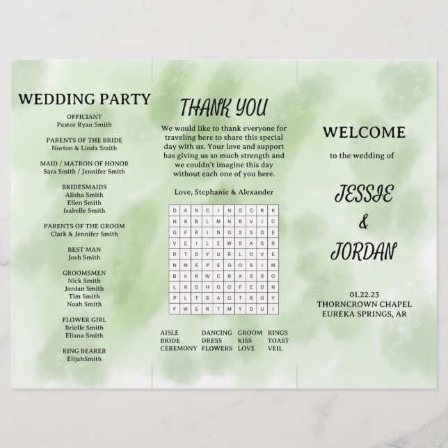 Fun Tri-Fold Wedding Program (Front)