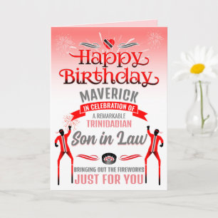 Fun TRINIDADIAN SON in LAW Red and Grey Birthday Card