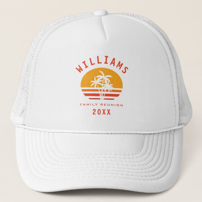 Fun Tropical Beach Summer Vacation Family Reunion Trucker Hat (Front)