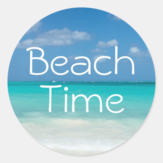 Fun Tropical Beach Time Vacation Classic Round Sticker (Front)