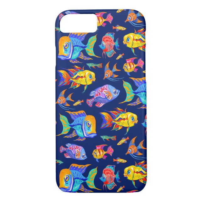 Fun tropical fishes on dark blue Case-Mate iPhone case (Back)