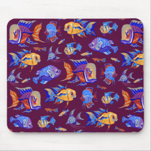 Fun tropical fishes on dark purple mouse pad