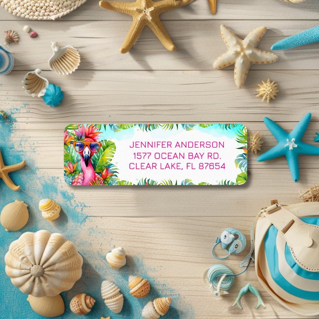 Fun Tropical Flamingo Graduation Return Address (Creator Uploaded)