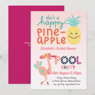 Fun Tropical Flamingo Pool Party Pink Blue Modern Invitation