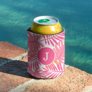 Fun Tropical Leaves Monogrammed Can Cooler