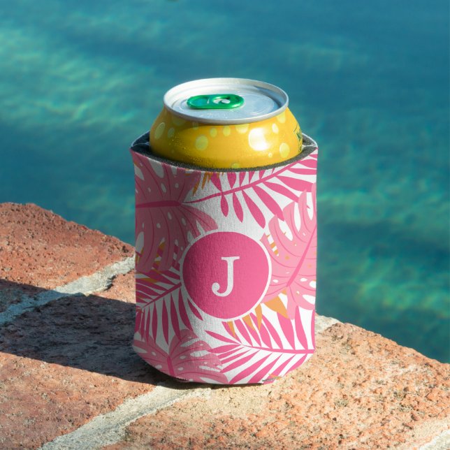 Fun Tropical Leaves Monogrammed Can Cooler (In Situ Pool)