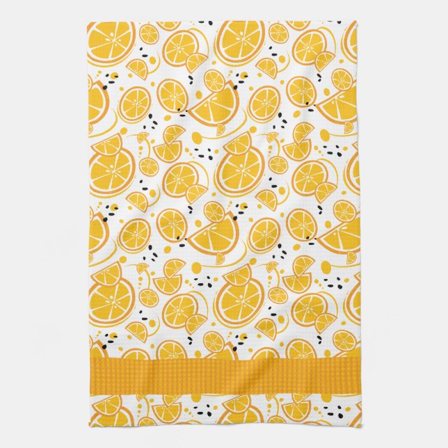 Fun Tropical Oranges Gingham Pattern Kitchen Towel (Vertical)