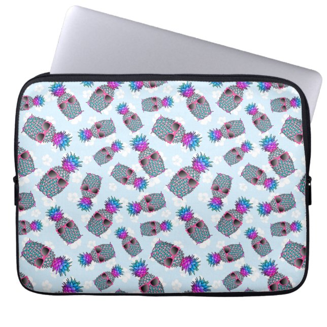 Fun Tropical Pineapple Floral Laptop Sleeve (Front)