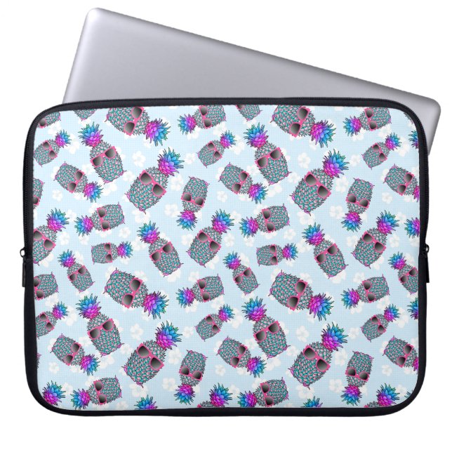 Fun Tropical Pineapple Floral Laptop Sleeve (Front)