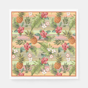 Fun Tropical Pineapple Fruit Floral Leaves Pattern Napkin