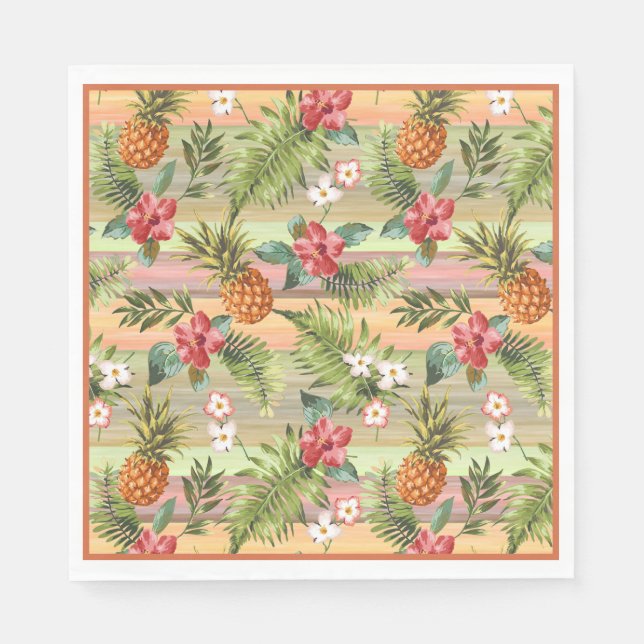 Fun Tropical Pineapple Fruit Floral Leaves Pattern Napkin (Front)